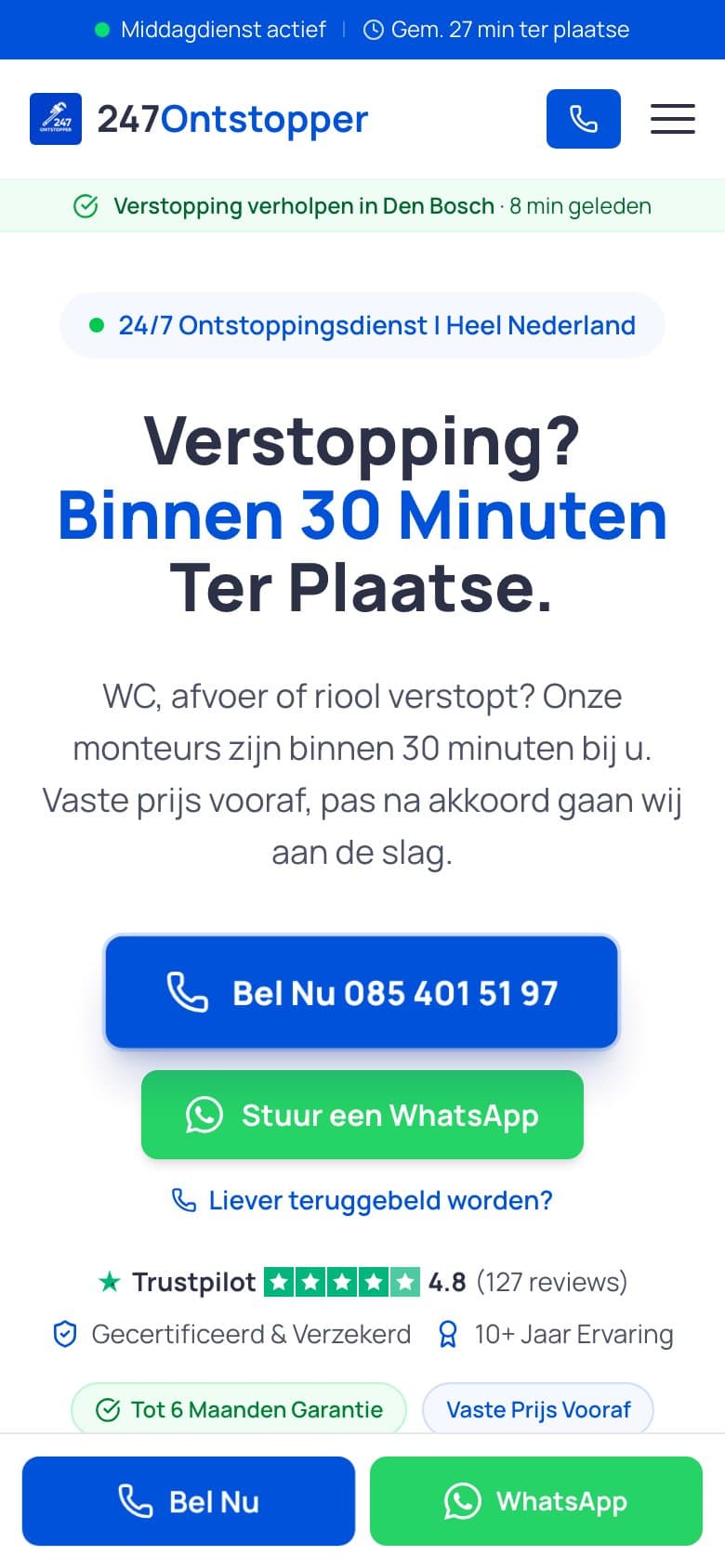 247 Ontstopper mobile view