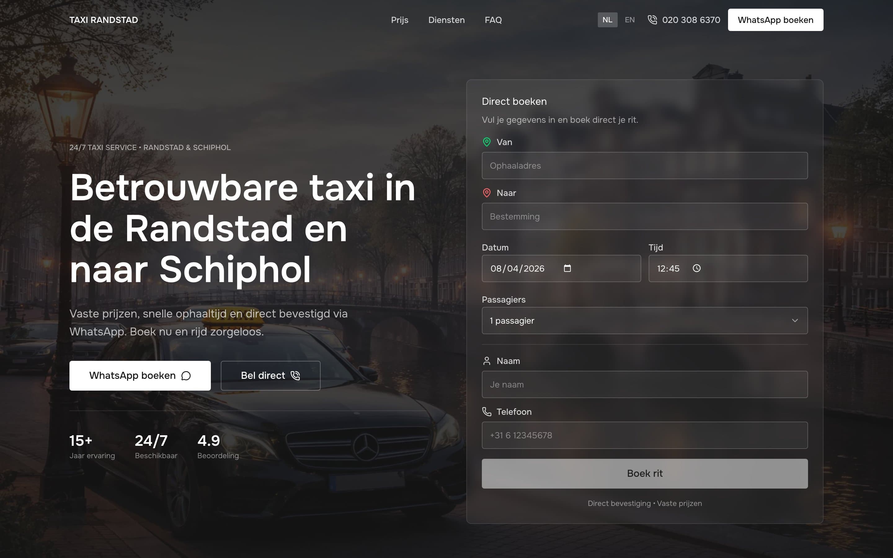 Taxi Randstad desktop view